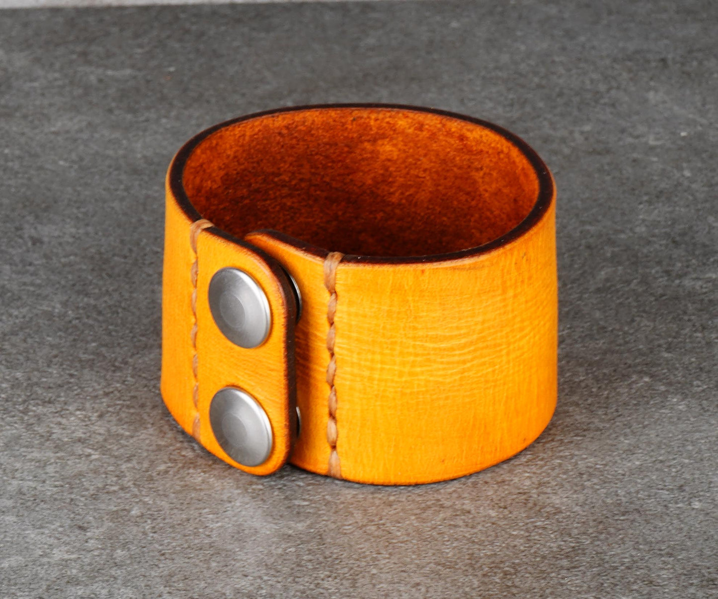 yellow wide leather cuff bracelet 4cm handmade