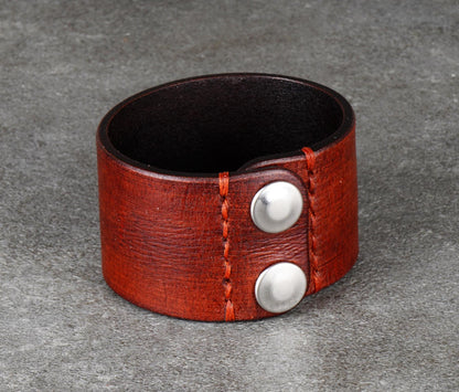 brown wide leather cuff bracelet 4cm handmade vegetable tanned leather