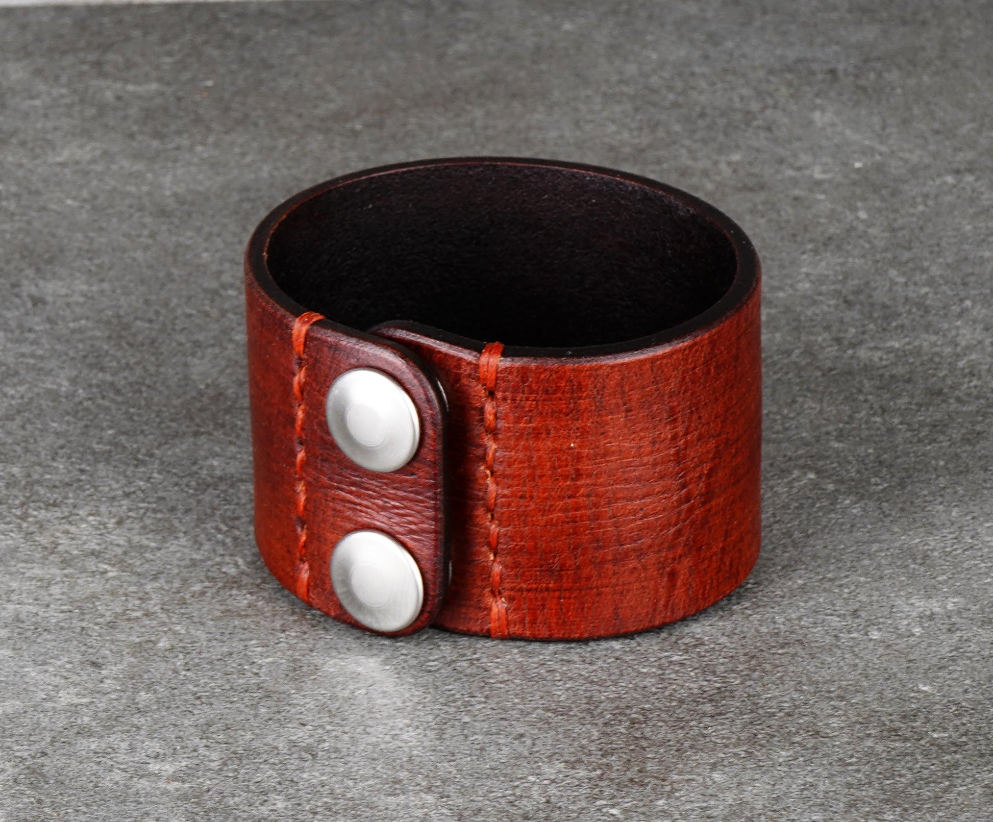 brown wide leather cuff bracelet 4cm handmade vegetable tanned leather