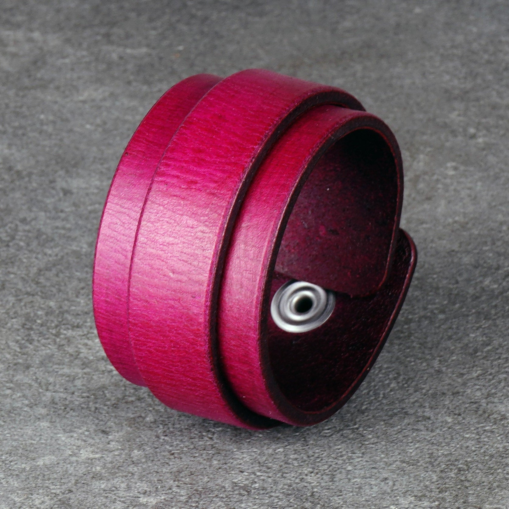 violet leather cuff bracelet handmade