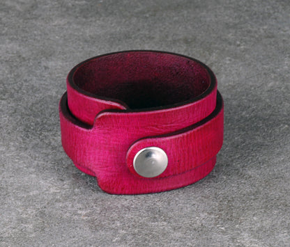 violet leather cuff bracelet handmade
