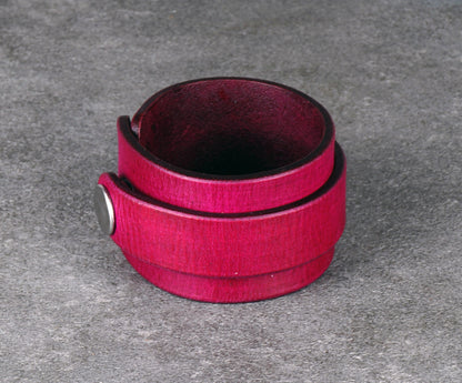 violet leather cuff bracelet handmade