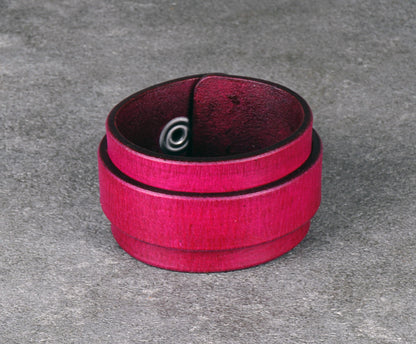 violet leather cuff bracelet handmade