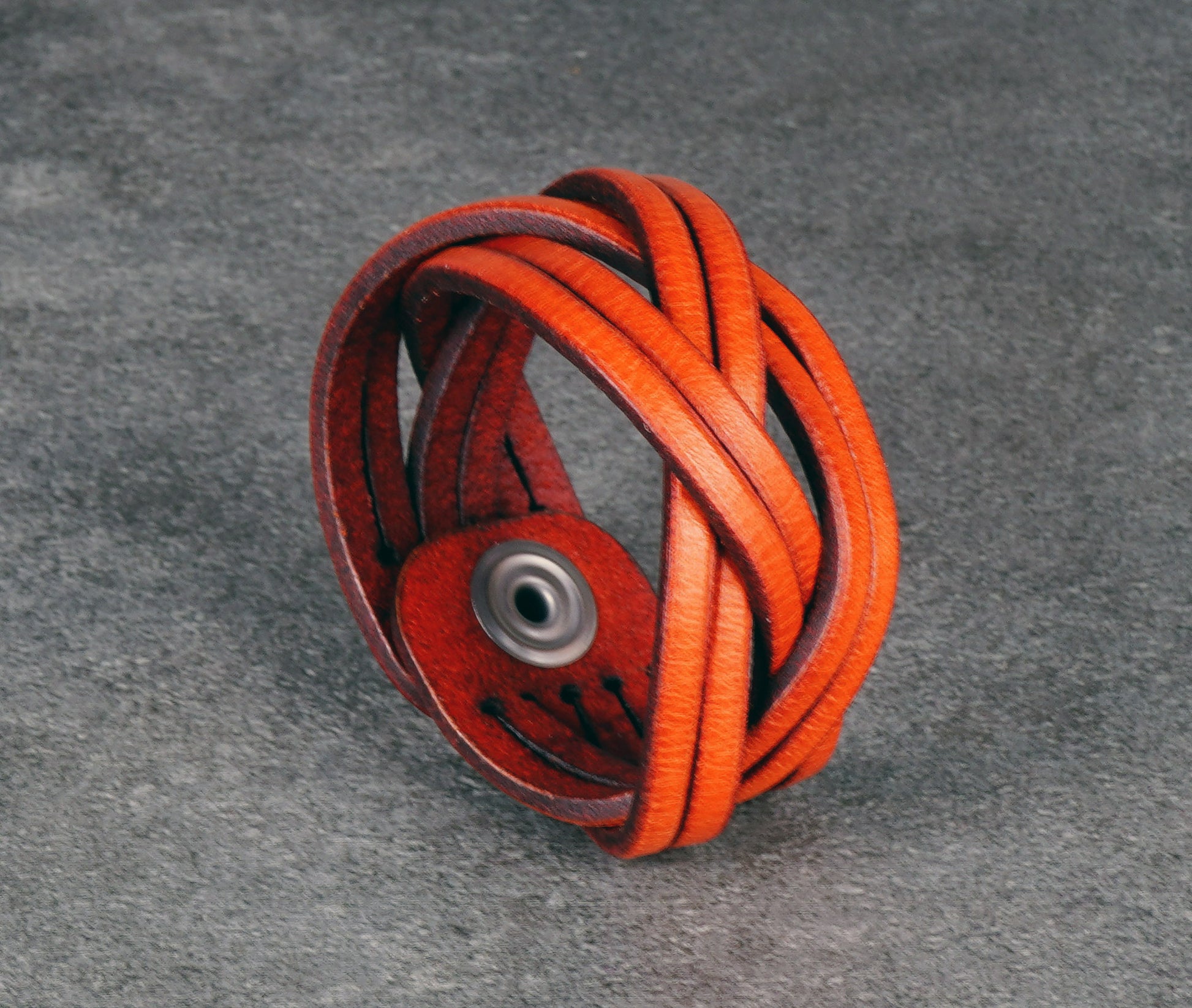 orange leather cuff bracelet handmade vegetable tanned