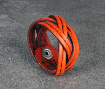 orange leather cuff bracelet handmade vegetable tanned