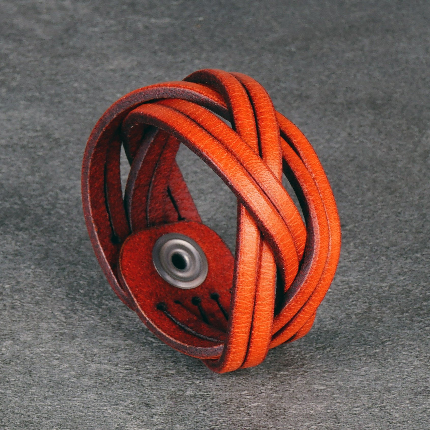 orange leather cuff bracelet handmade vegetable tanned