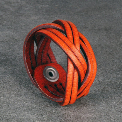 orange leather cuff bracelet handmade vegetable tanned
