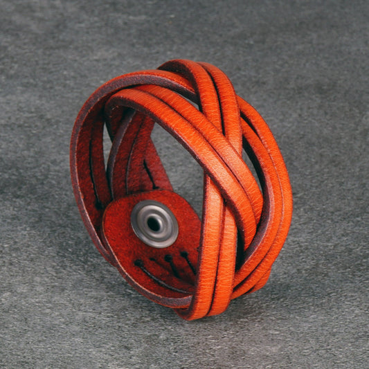 orange leather cuff bracelet handmade vegetable tanned