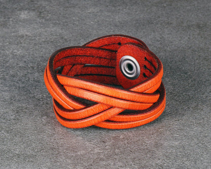 orange leather cuff bracelet handmade vegetable tanned