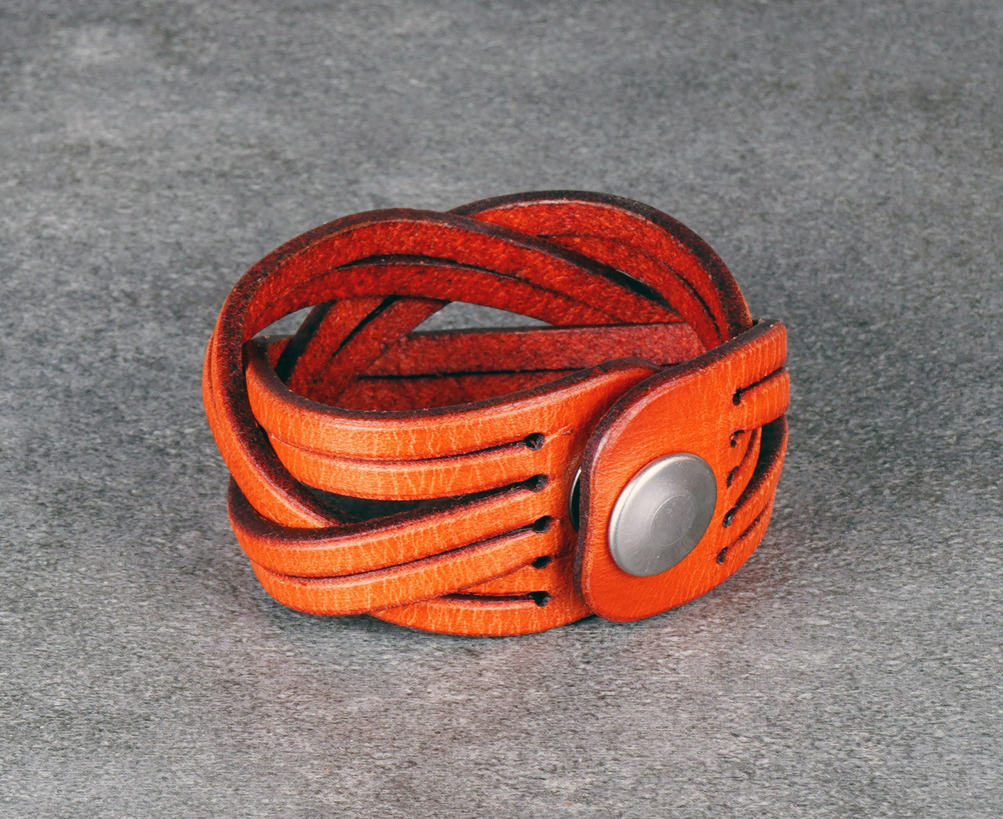 orange leather cuff bracelet handmade vegetable tanned