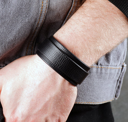 minimalist black leather cuff bracelet