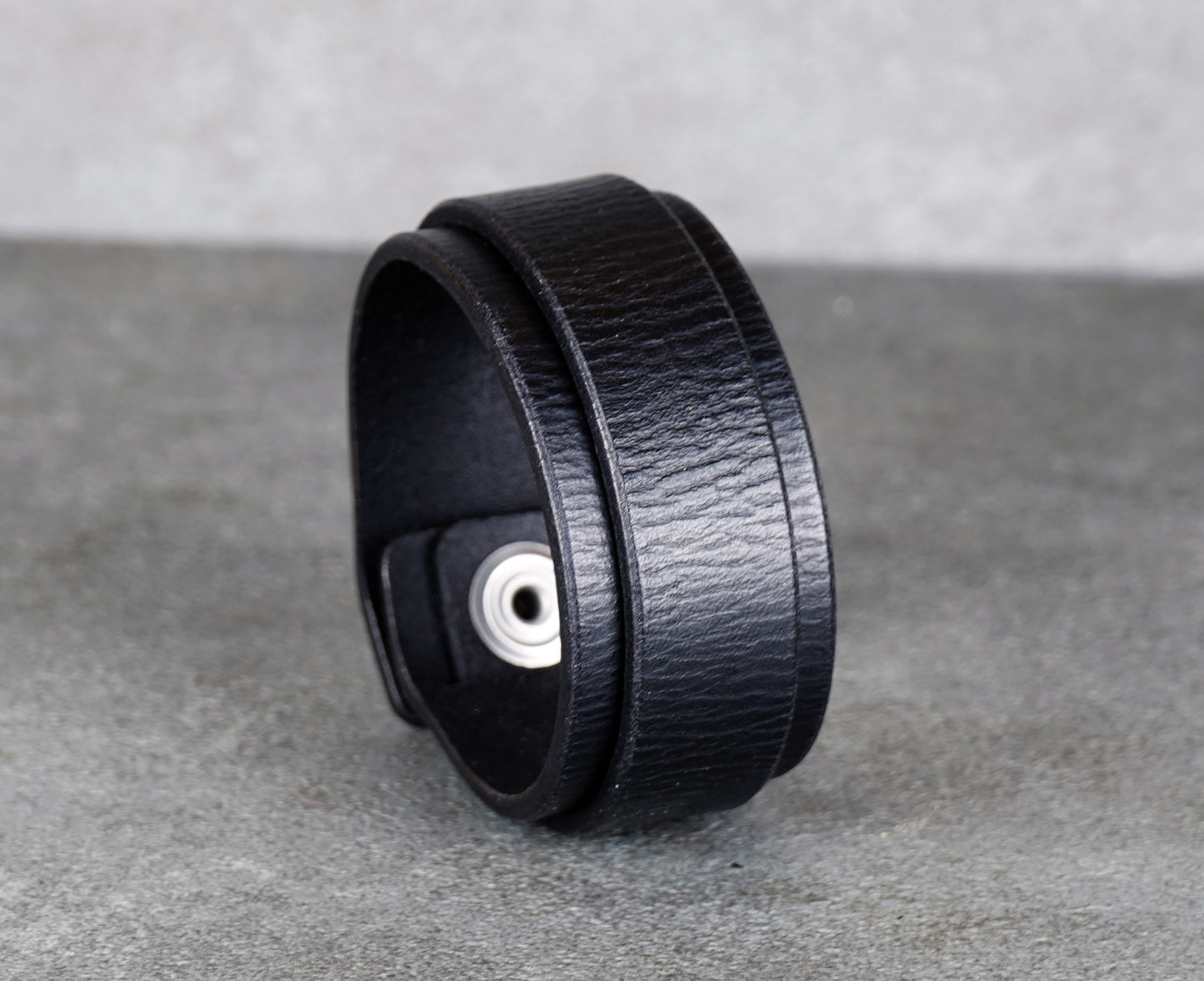 minimalist black leather cuff bracelet