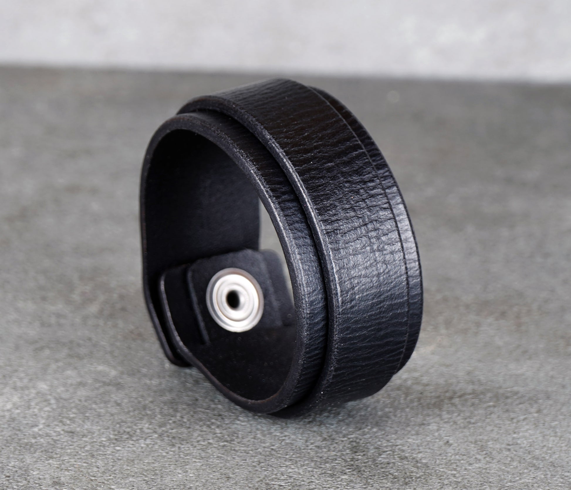 minimalist black leather cuff bracelet