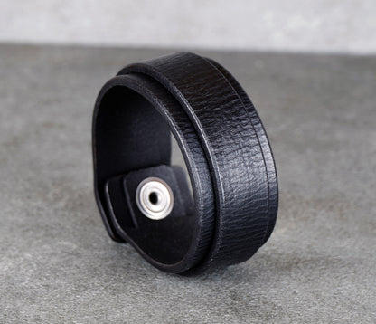 minimalist black leather cuff bracelet