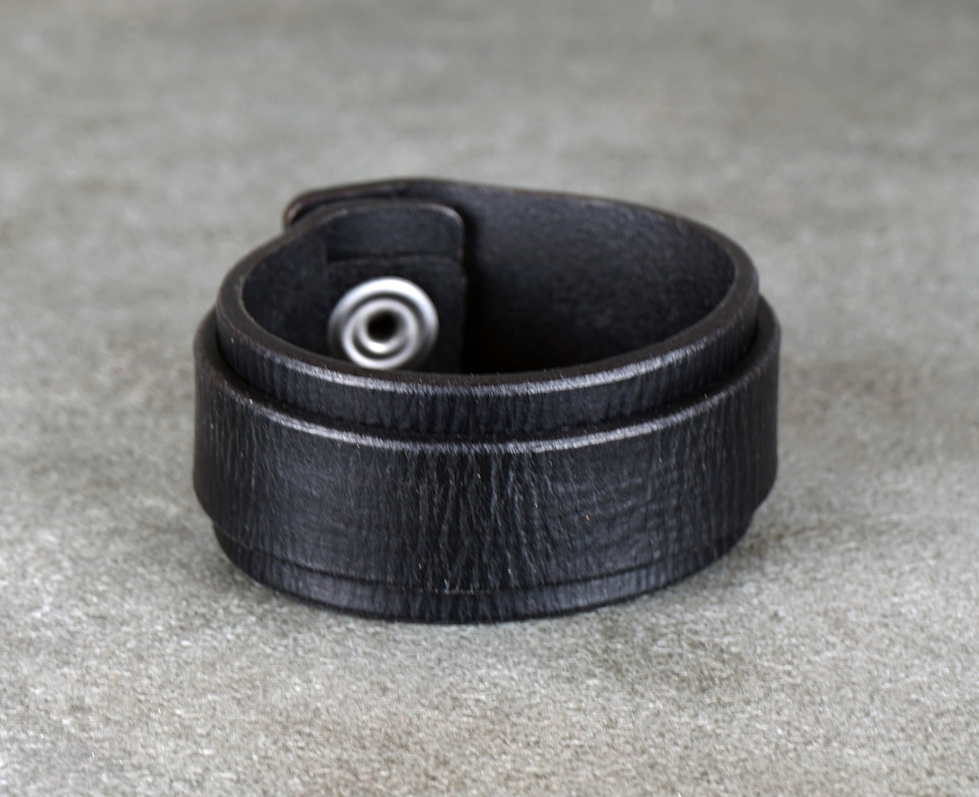 minimalist black leather cuff bracelet