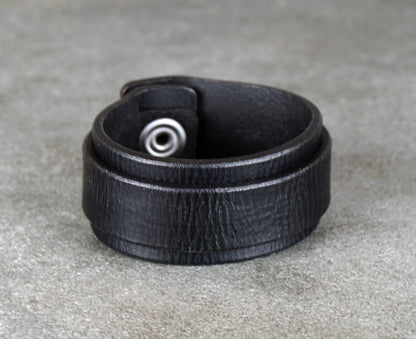 minimalist black leather cuff bracelet