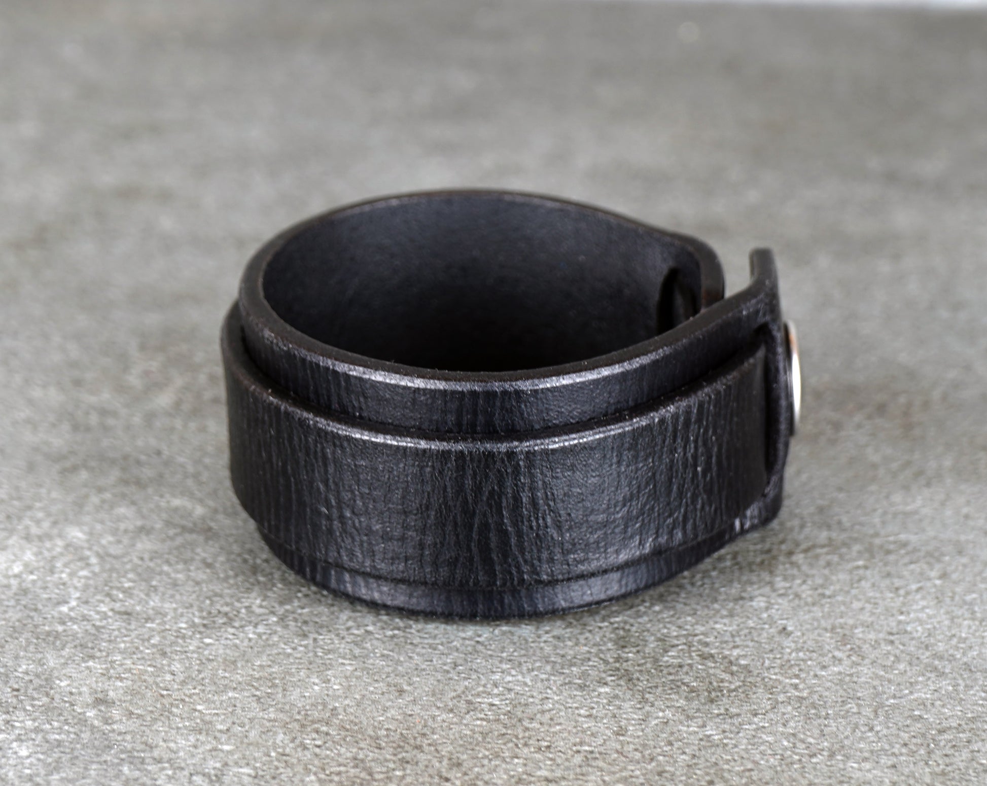 minimalist black leather cuff bracelet