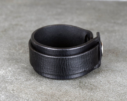 minimalist black leather cuff bracelet