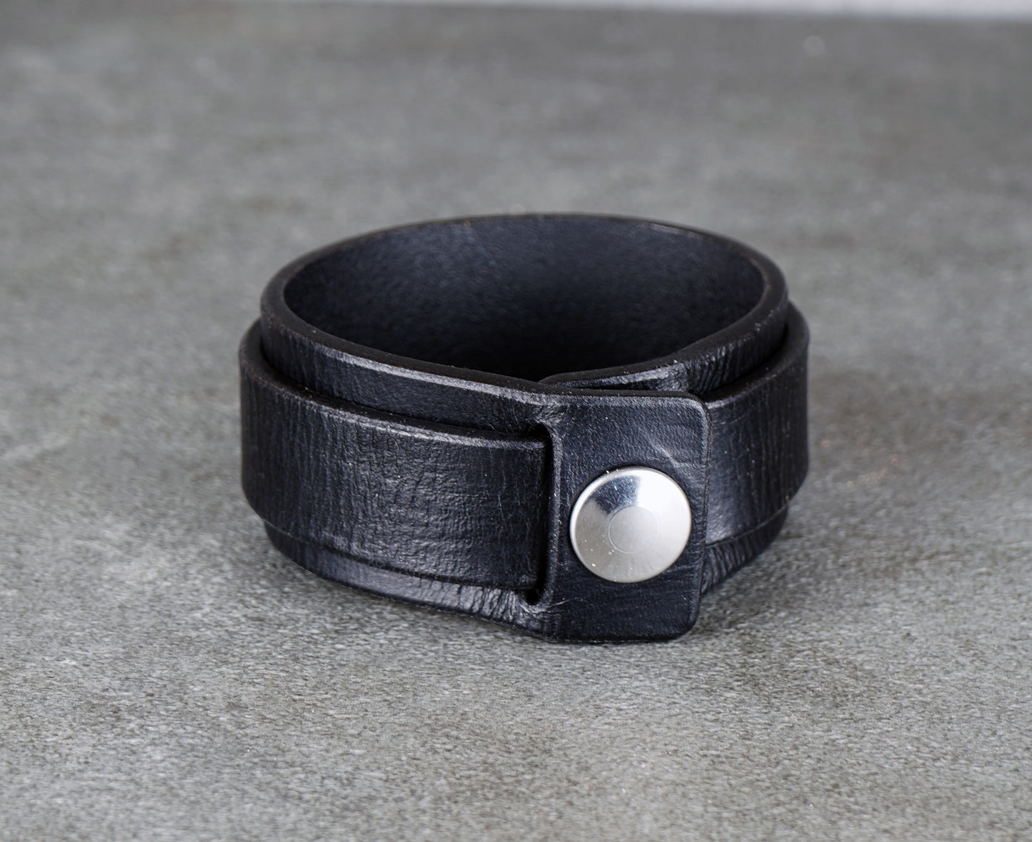 minimalist black leather cuff bracelet
