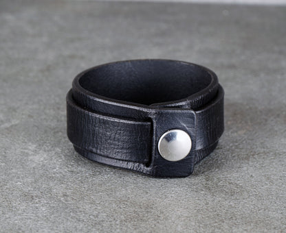 minimalist black leather cuff bracelet