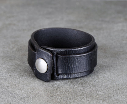 minimalist black leather cuff bracelet