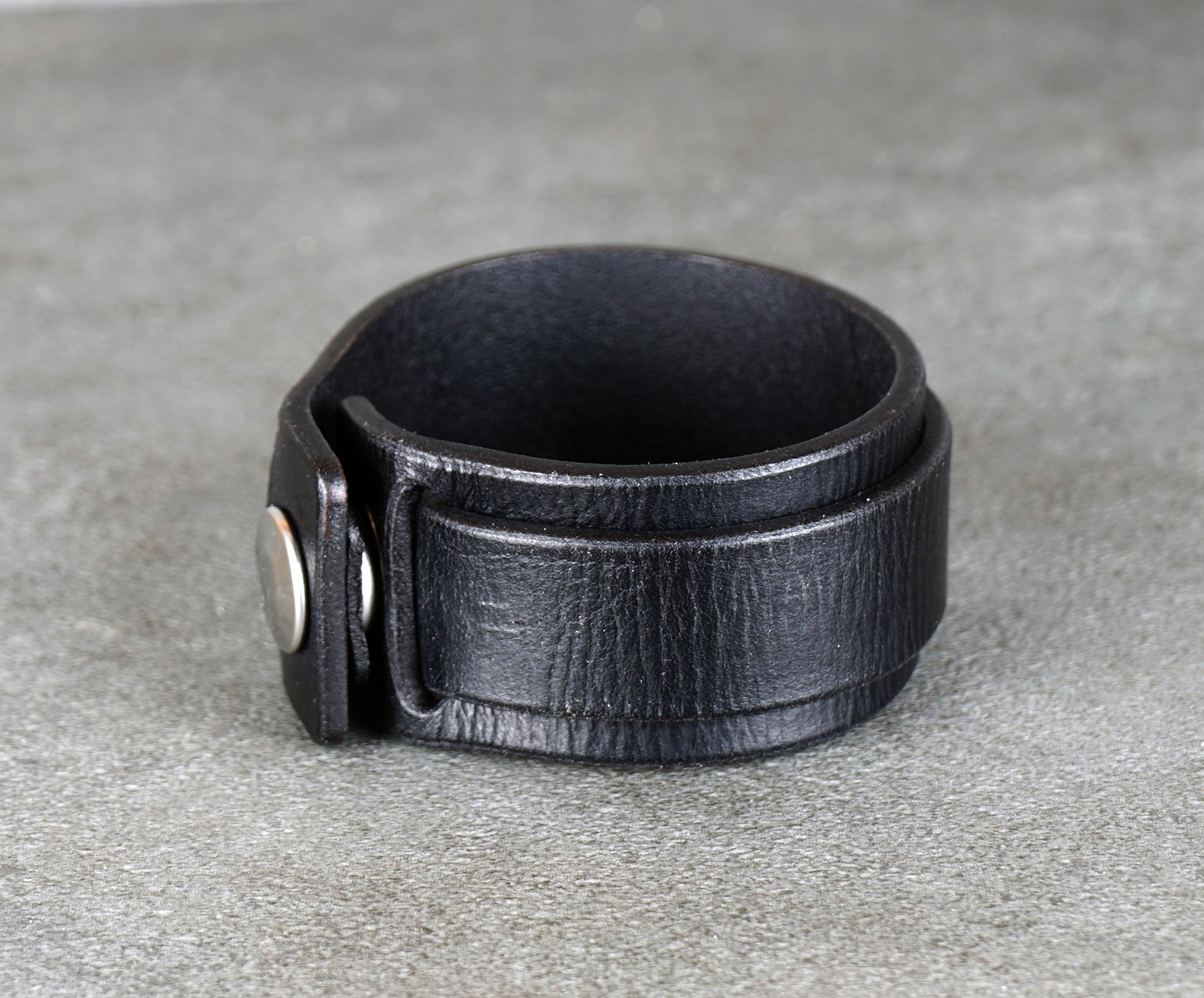 minimalist black leather cuff bracelet
