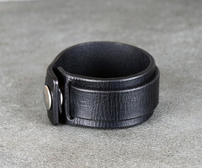 minimalist black leather cuff bracelet