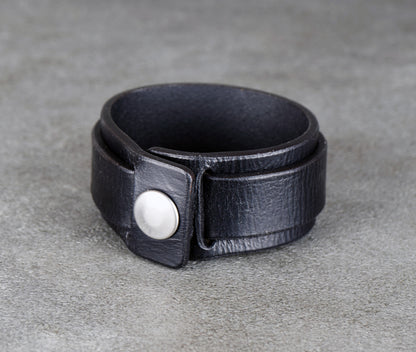 minimalist black leather cuff bracelet