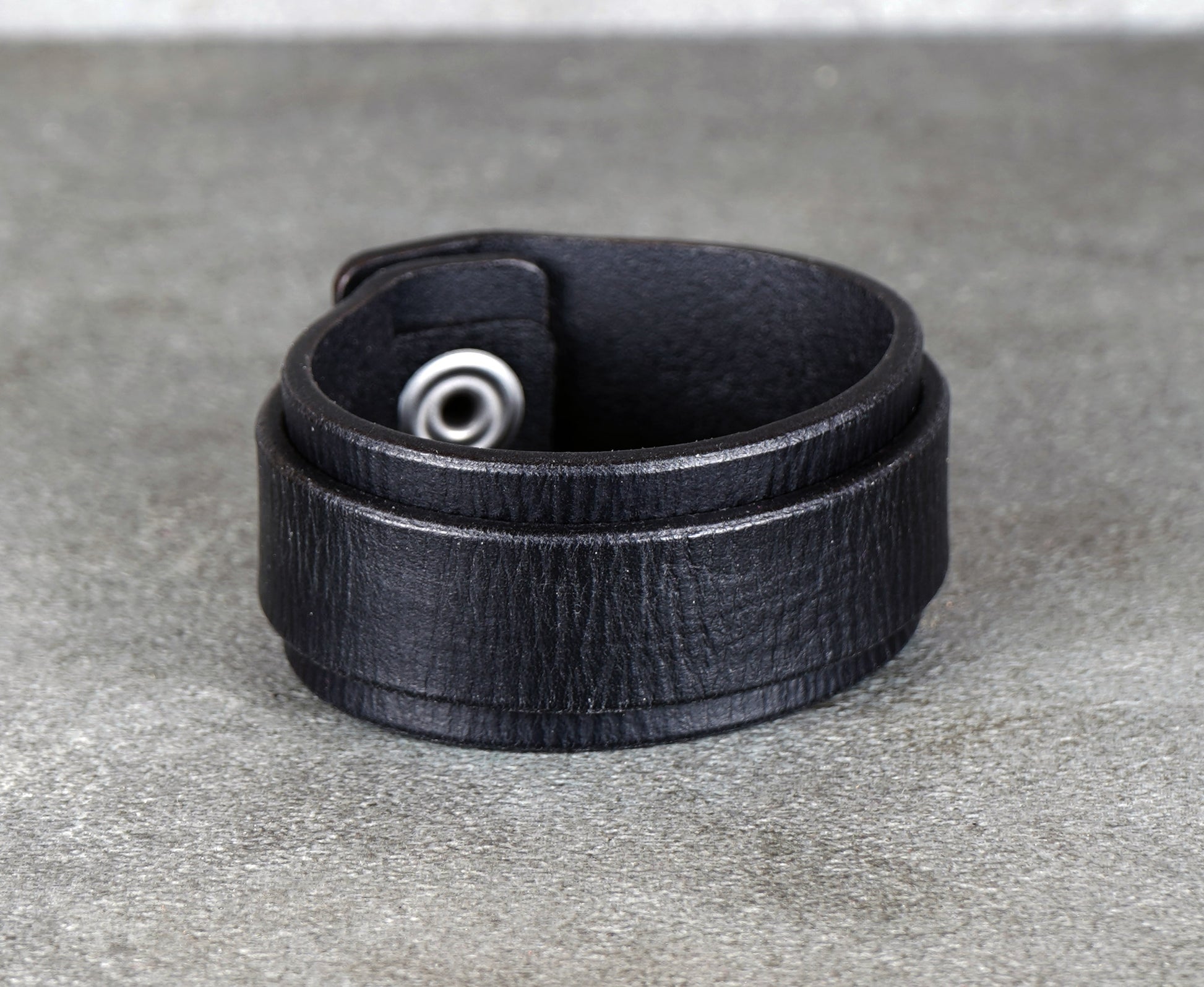 minimalist black leather cuff bracelet