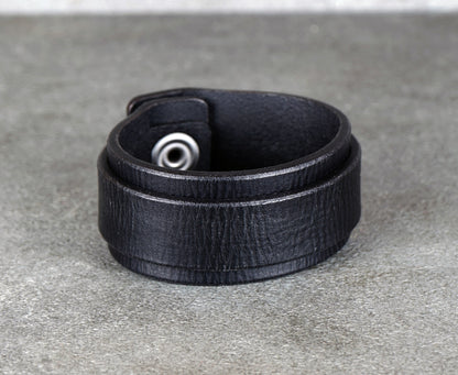 minimalist black leather cuff bracelet