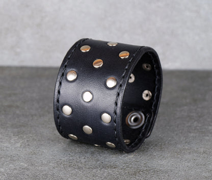 punk style black leather cuff bracelet