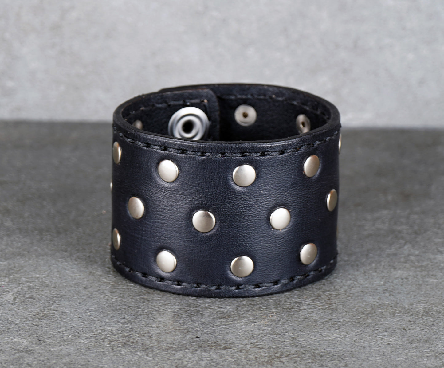 punk style black leather cuff bracelet