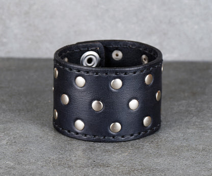 punk style black leather cuff bracelet
