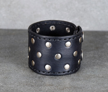 punk style black leather cuff bracelet