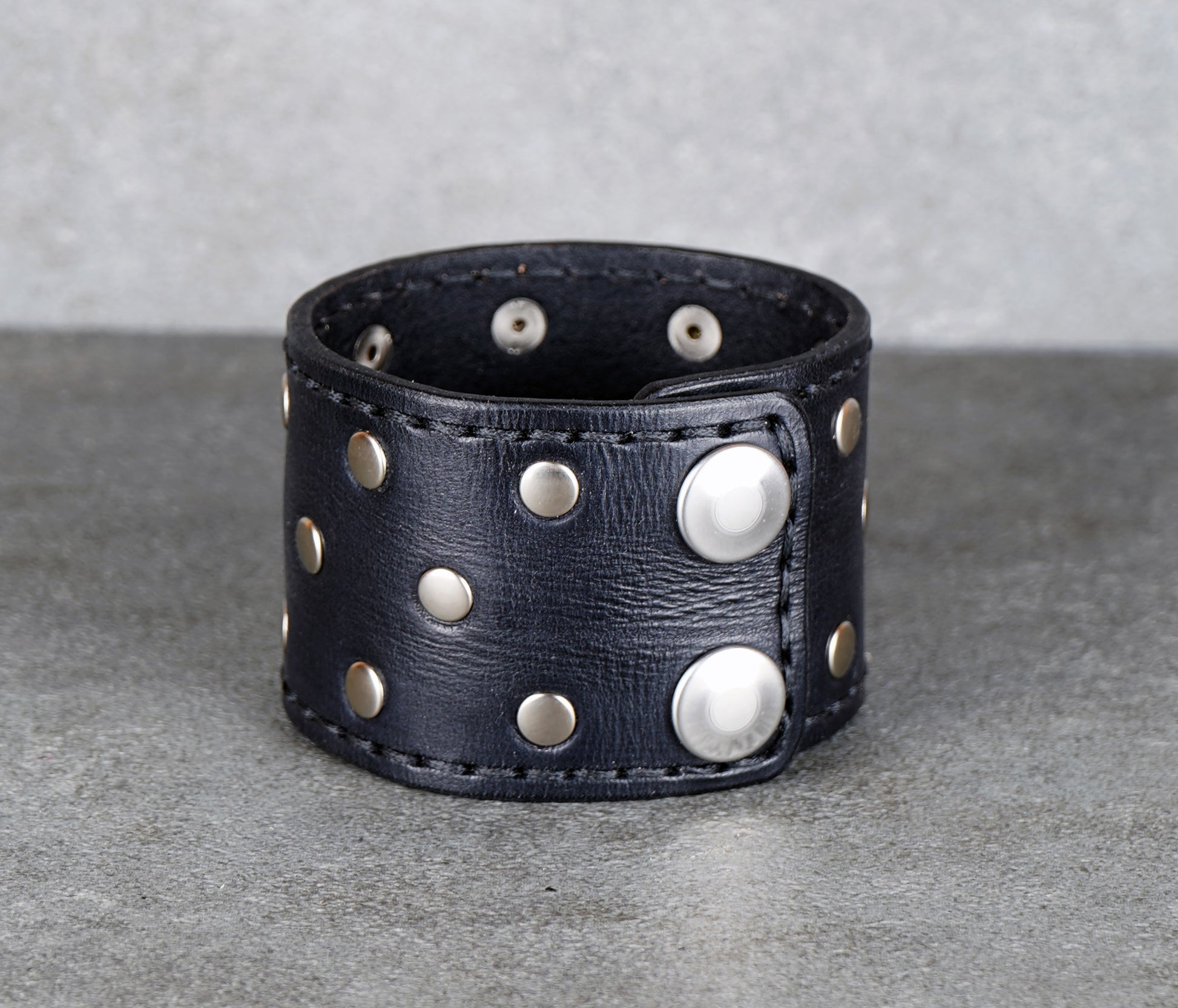 punk style black leather cuff bracelet