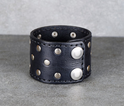 punk style black leather cuff bracelet