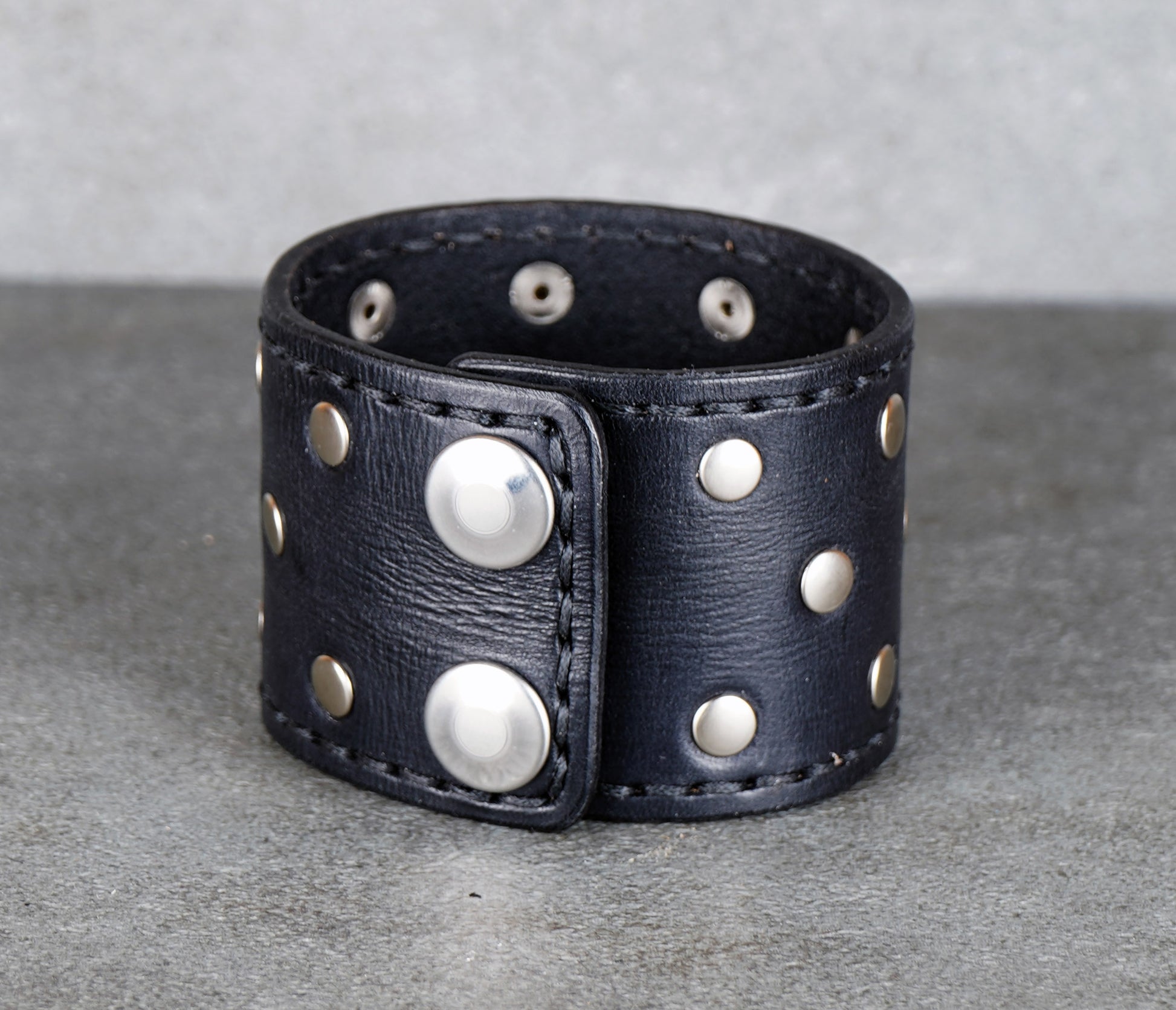 punk style black leather cuff bracelet