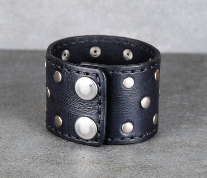 punk style black leather cuff bracelet