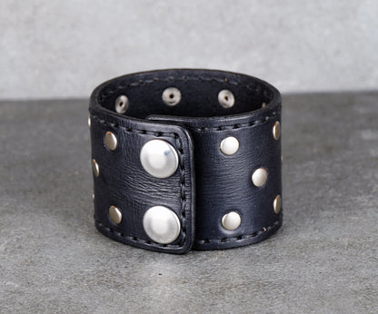 punk style black leather cuff bracelet