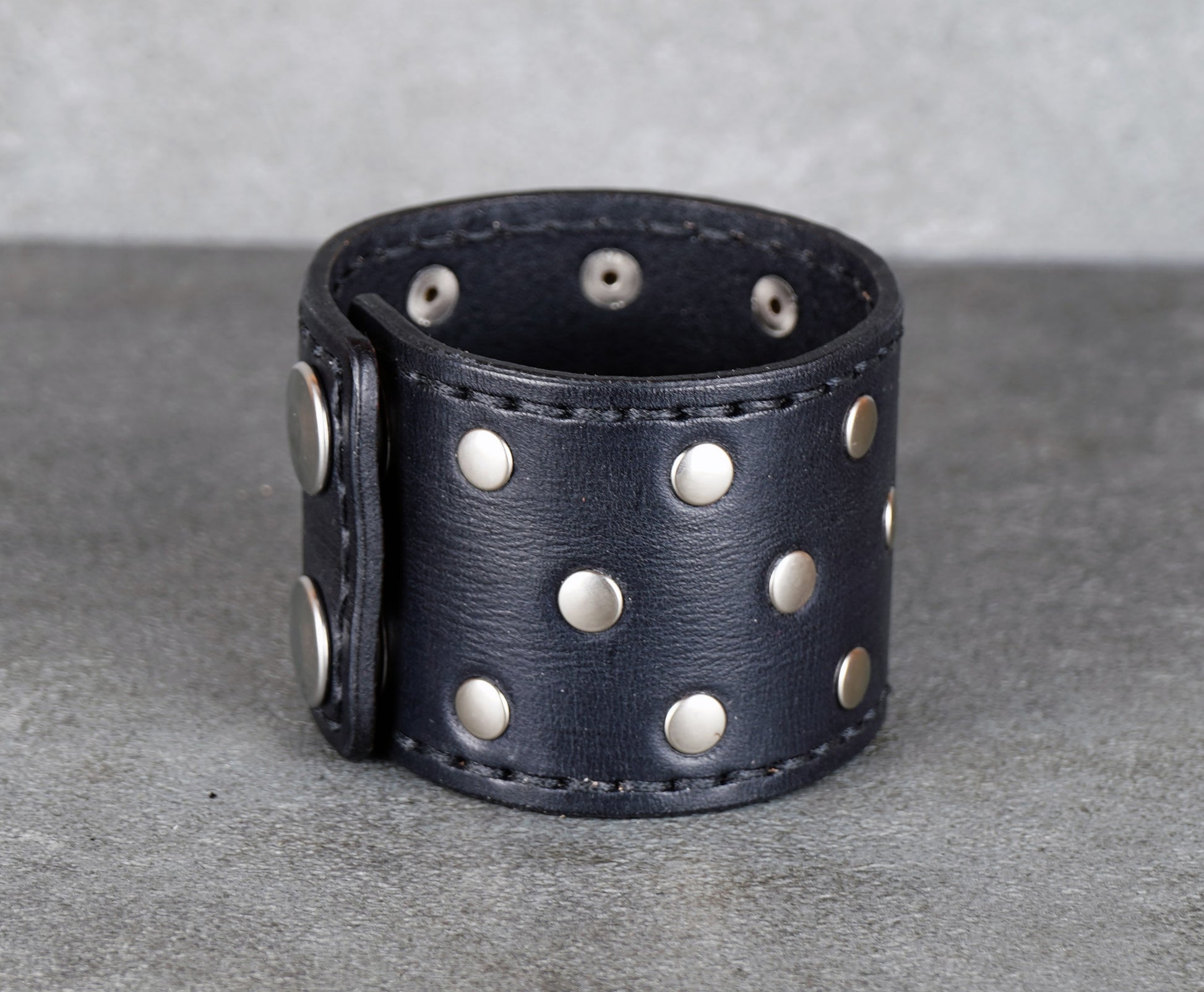 punk style black leather cuff bracelet