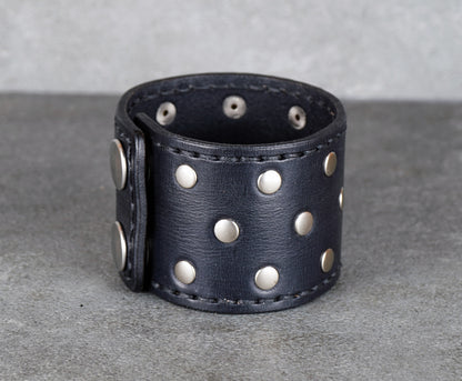 punk style black leather cuff bracelet