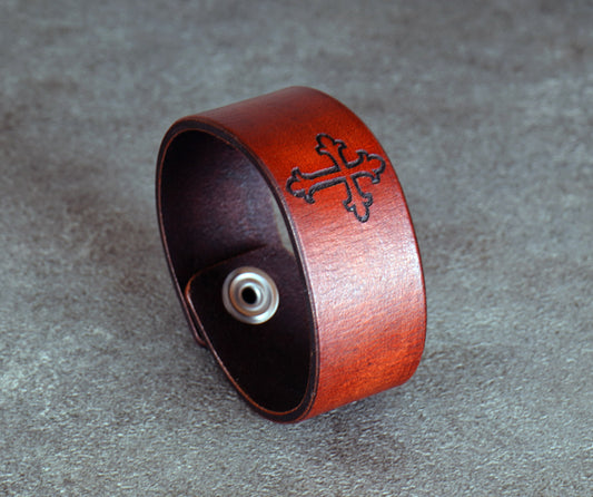 minimalist leather cuff bracelet with cross design unisex accessory