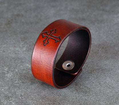 minimalist leather cuff bracelet with cross design unisex accessory