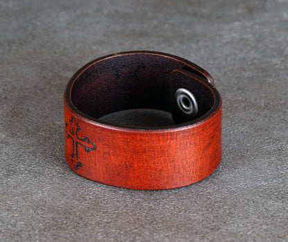minimalist leather cuff bracelet with cross design unisex accessory