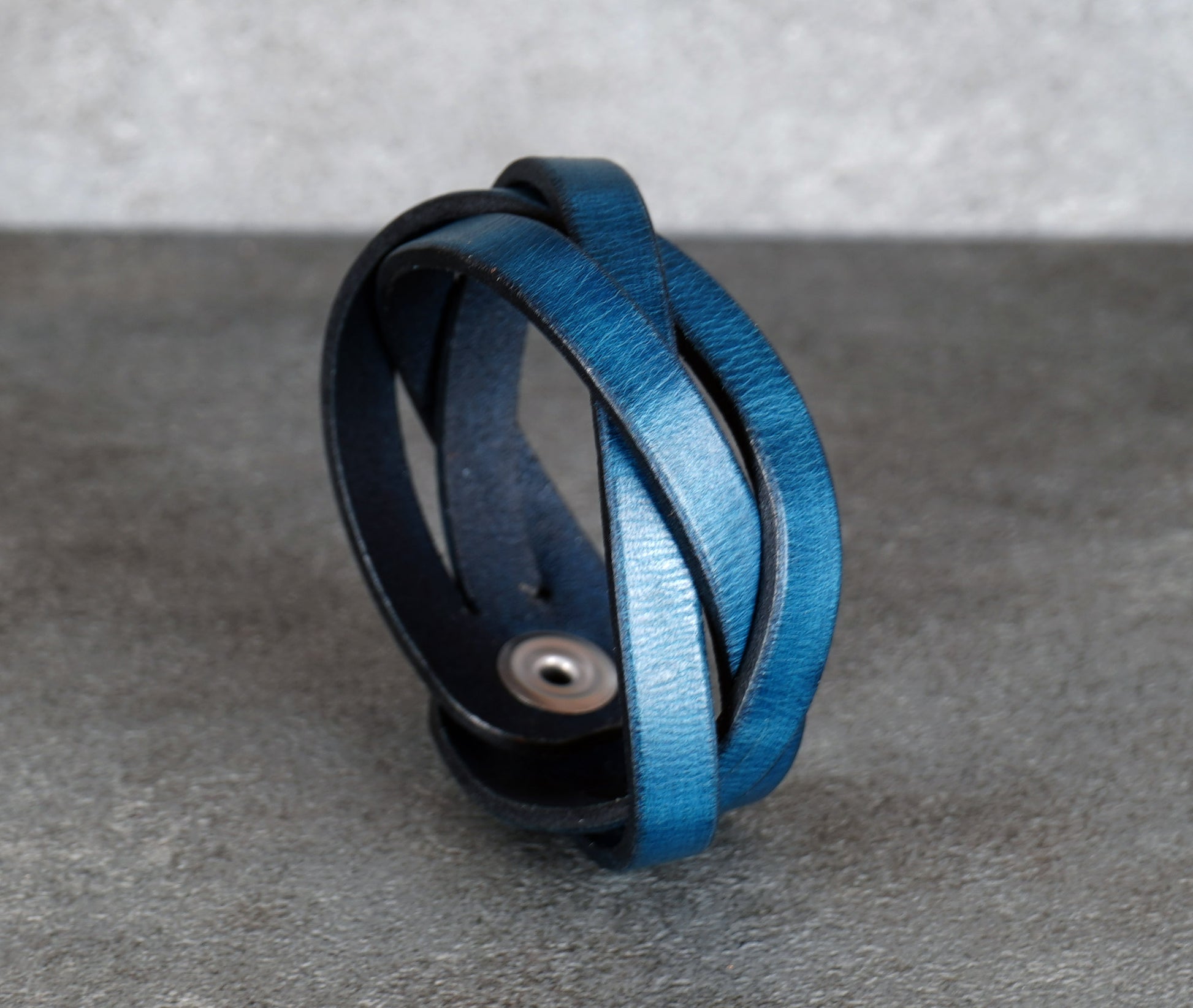 handcrafted blue leather wristband durable vegetable tanned leather