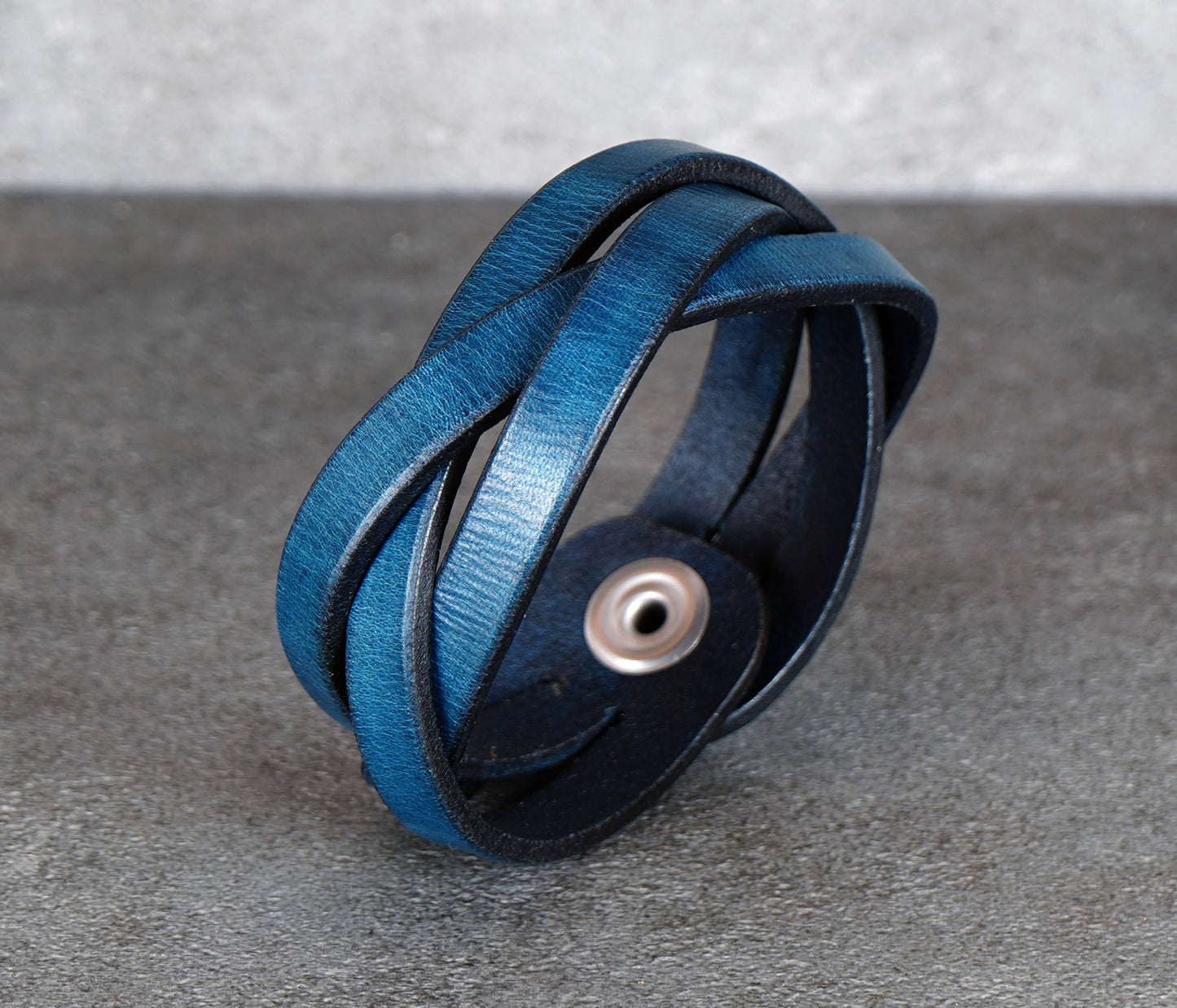 handcrafted blue leather wristband durable vegetable tanned leather