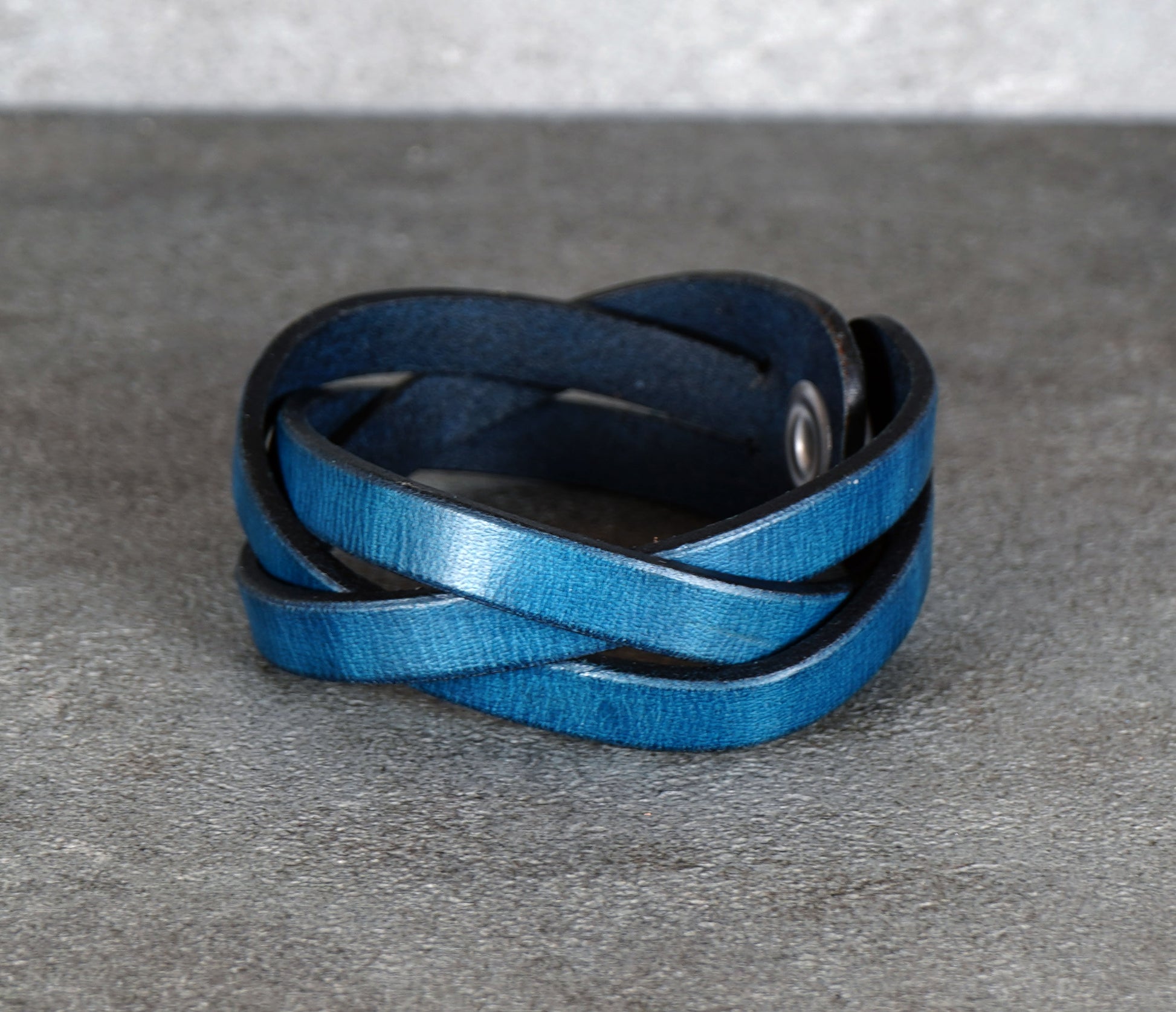 handcrafted blue leather wristband durable vegetable tanned leather