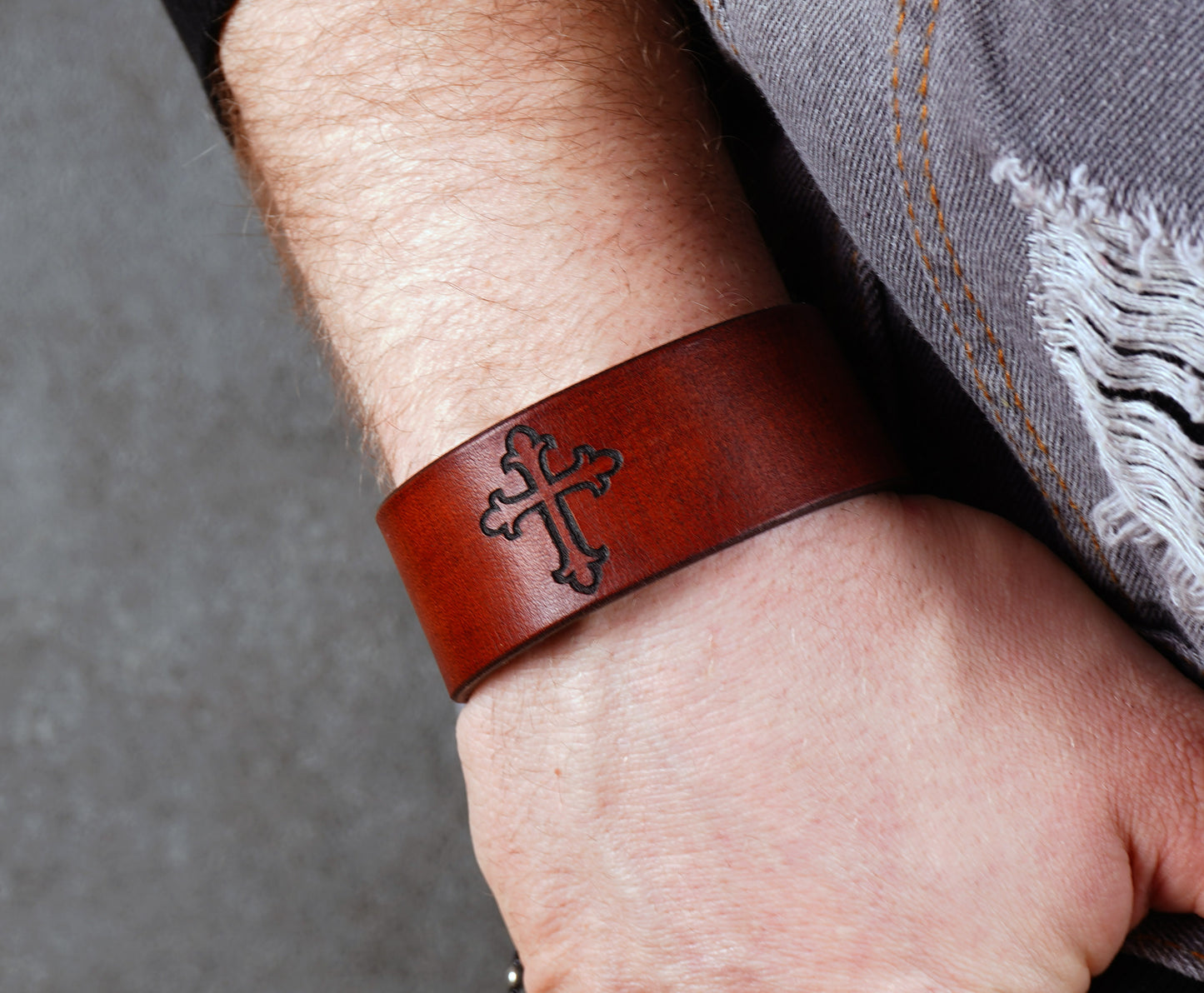 minimalist leather cuff bracelet with cross design unisex accessory