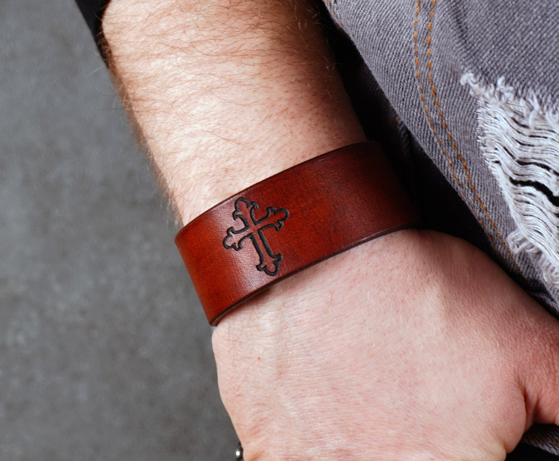 minimalist leather cuff bracelet with cross design unisex accessory