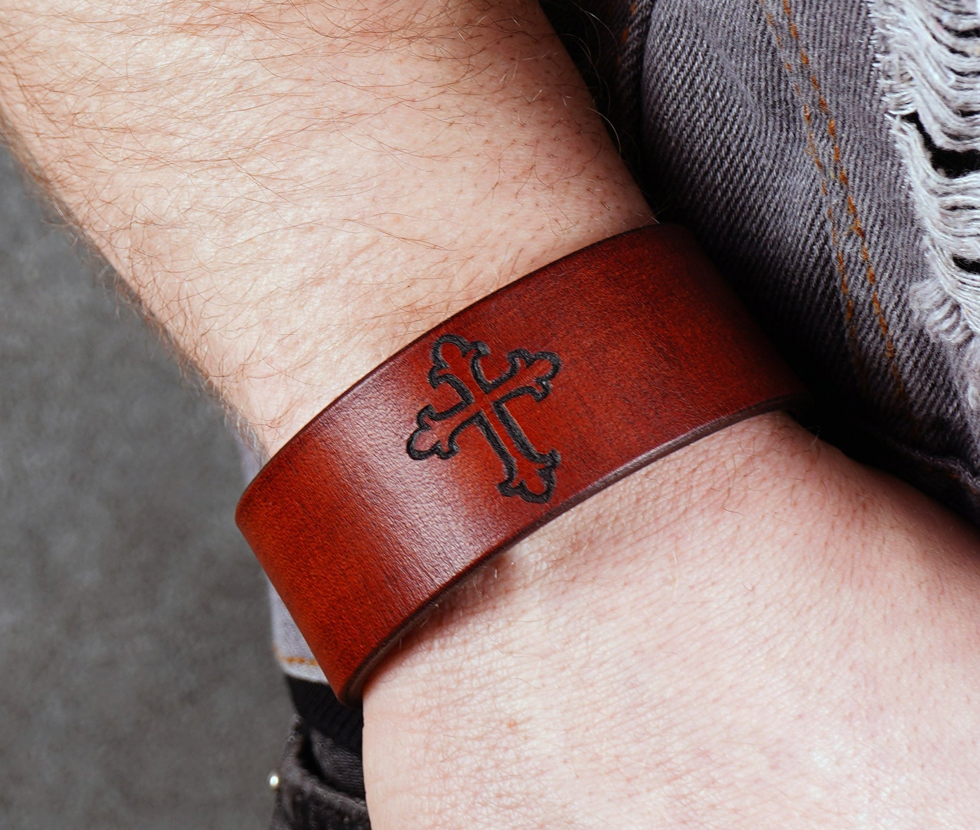 minimalist leather cuff bracelet with cross design unisex accessory